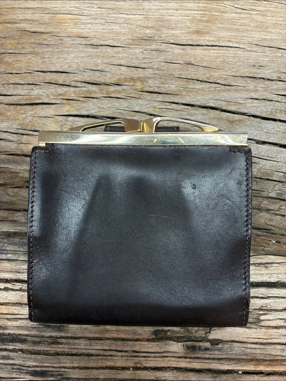Gucci Dark Brown Leather Fold Wallet with Gold Double G